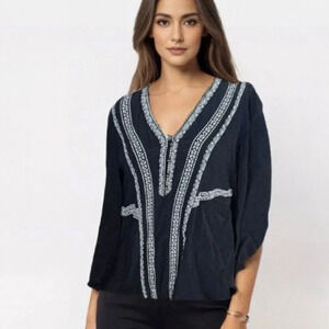 Veronica Beard Blouse Sz 4 Loreto Embroidered Silk Coastal Cowgirl Western Boho